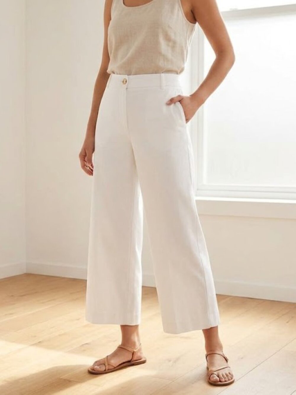 Ann Taylor White Wide Leg Cropped Pants Petite 10P High Rise